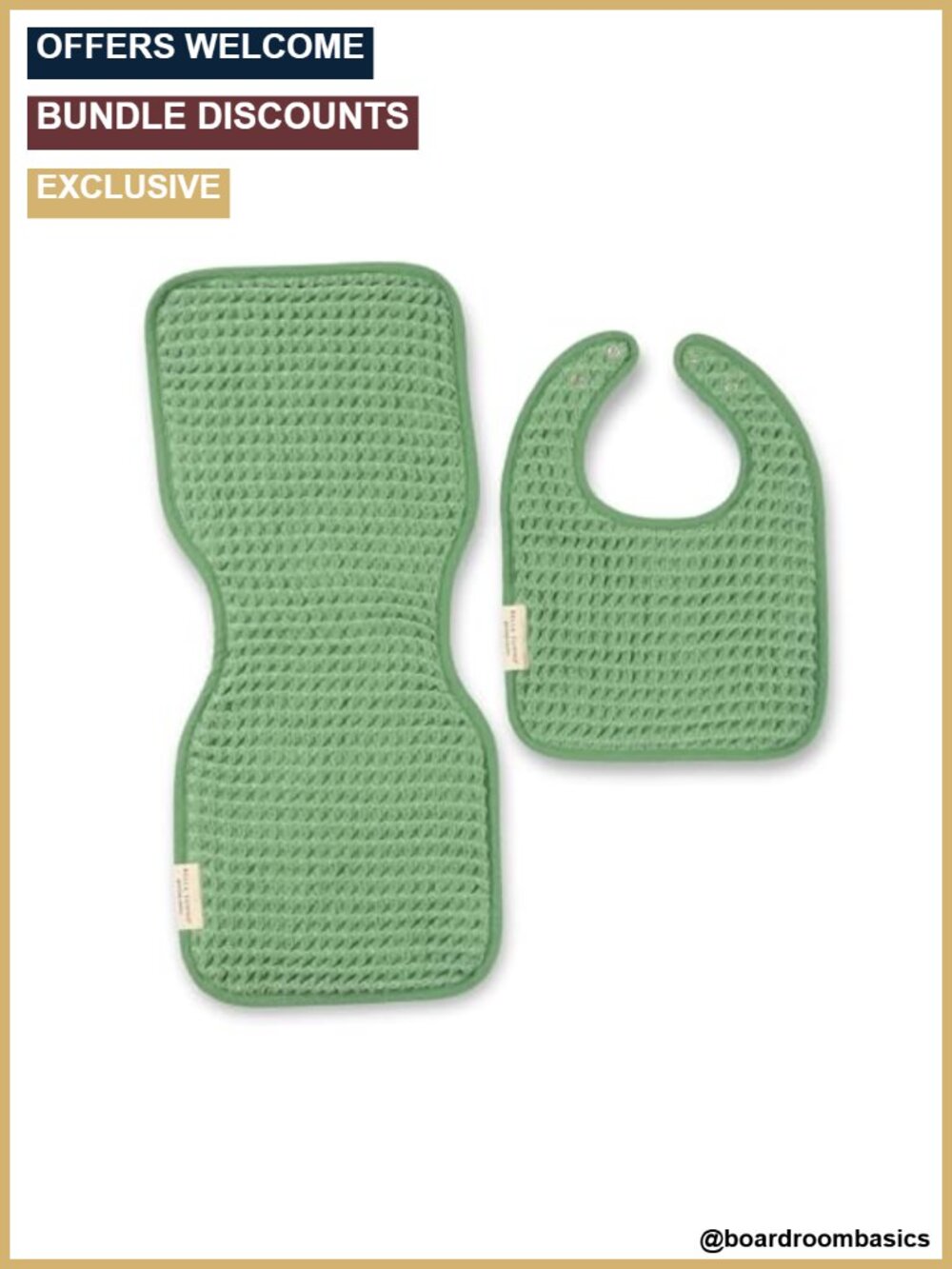 Reversible Waffle Cotton Baby Bib & Burp Cloth Set Adjustable Snap